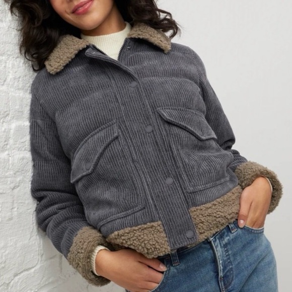 NEW UpWest Corduroy Sherpa Bomber Jacket Blush/Cream/Built in Backpack Straps Lg - Picture 6 of 12